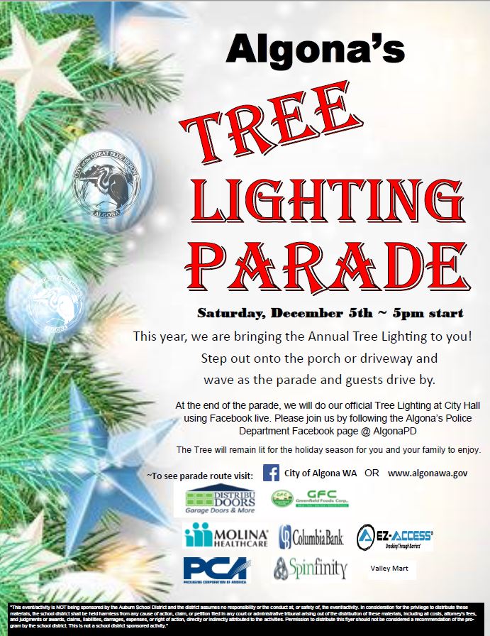 Algona's Tree Lighting Parade 2020